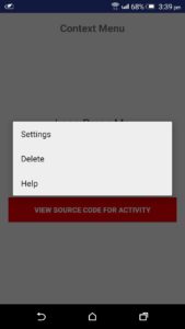Android context menu java snippet code download